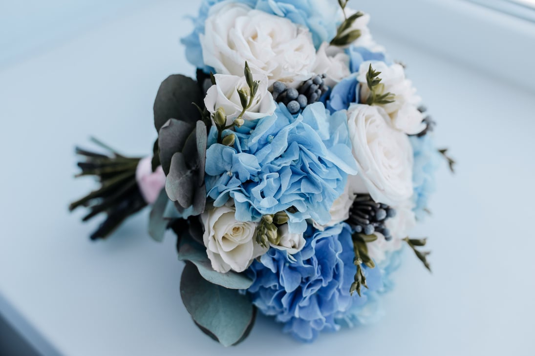 Wedding Bouquet with Blue Flowers