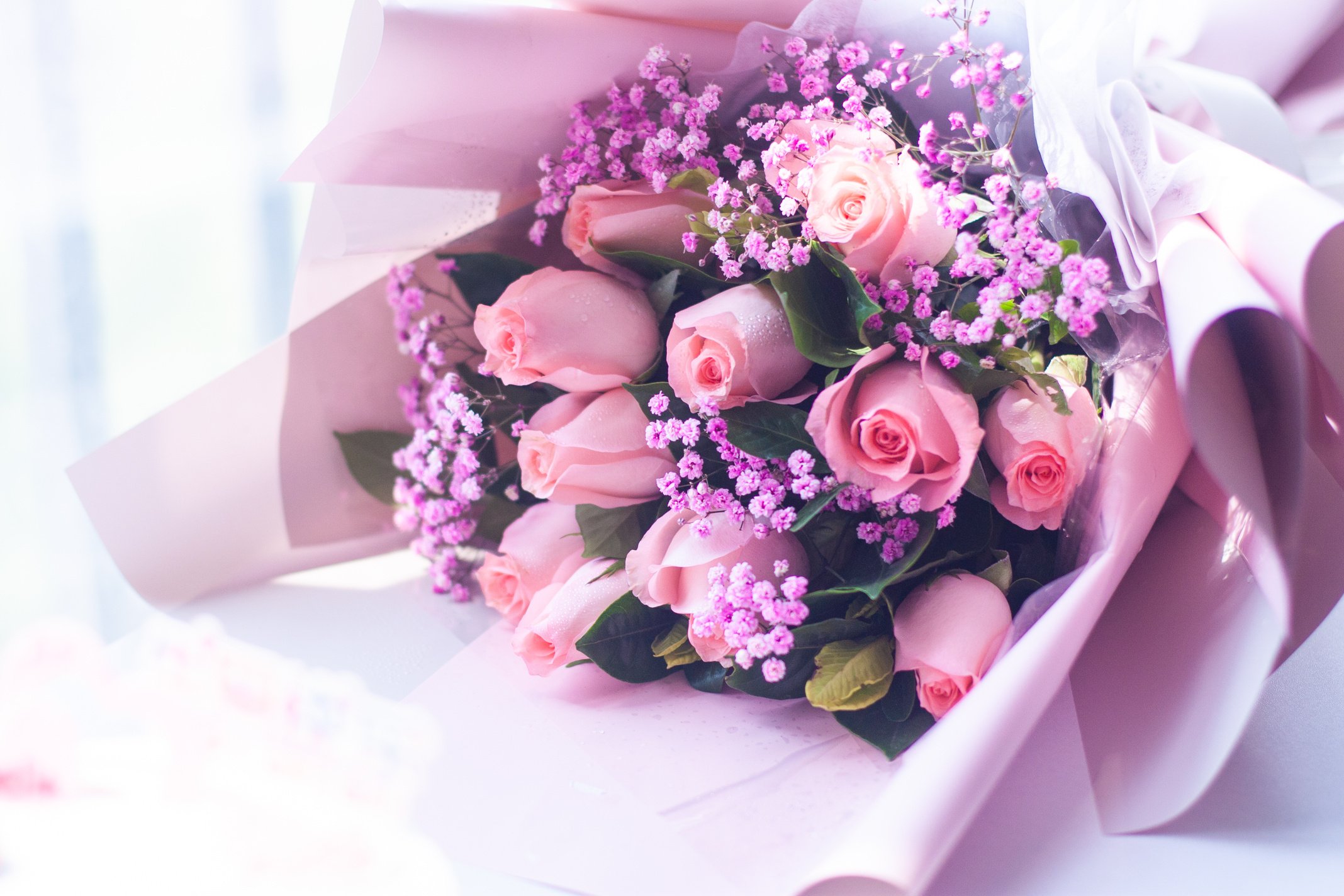 Close Up Shot of a Pink Roses Bouquet